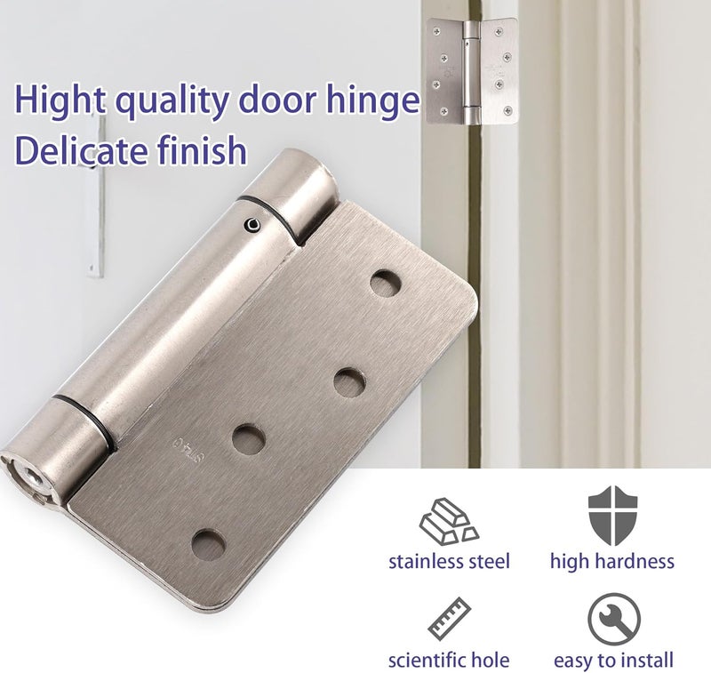 SORGMACH 3 Pieces Self Closing Door Hinge 4 inch Satin Nickel Auto Close Hinges Adjustable 4" x 4" Spring Hinges Door Closer Hinge 1/4" Radius Corner Commercial Auto Self-Closing Hinge - Image 3